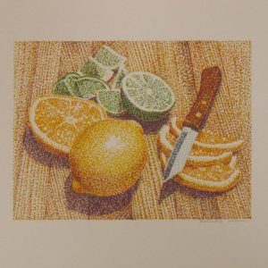 Lemon, Lime and Orange with Knife Serigraph