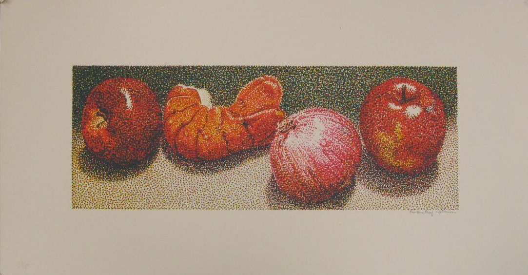 Lobster tail, onion and apple serigraph